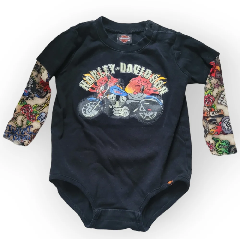 Harley-Davidson 24M Onesie/bodysuit With Faux Tattoo Sleeves